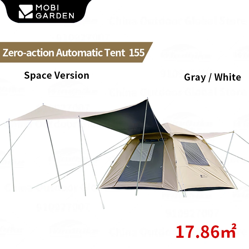 MOBI GARDEN Zero-action Automatic Tent 155 17.86㎡ Large Space Camping Gear With Shelter One-touch Tent Cabin for 3-4 People 2023