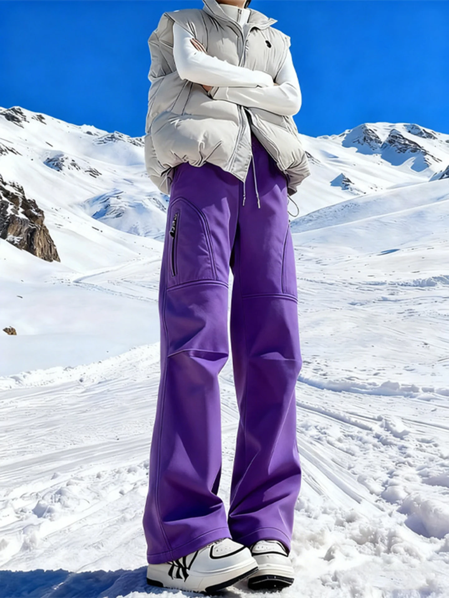 

Winter Outdoor Men's Fce Lined Purple Trousers Windproof Waterproof Ski Pants Breathable Hiking Mountain Climbing Trousers