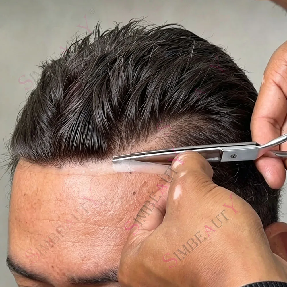 Men's Toupee Human Hair Natural Hairline 0.06mm Thin Skin Vloop Man Wig #18 380#Grey Brown Blonde Male Hair Prosthesis Capillary