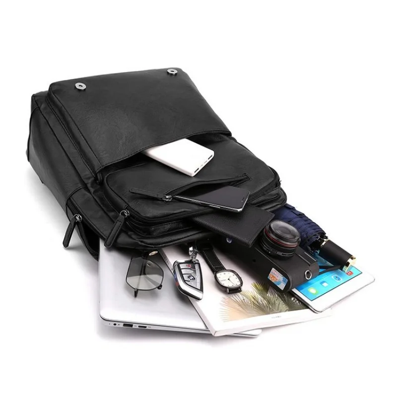 PU Leather Business Backpack For Men Large Capacity Working Computer Bag Waterproof Men's Bagpack College Student Bookbag view 2