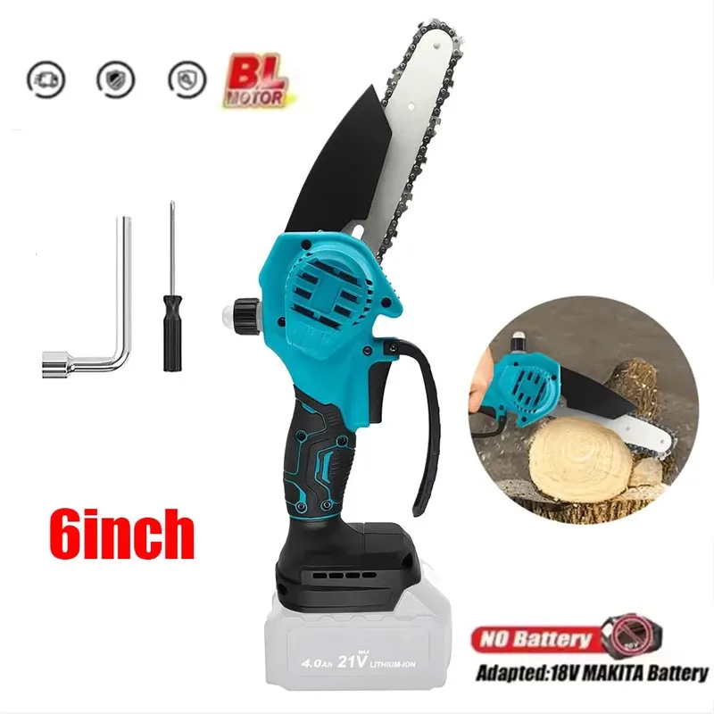 6inch Brushless Electric Chain Saw Cordless Portable Tree Branch Logging Chainsaw Woodworking Garden Tool for Makita 18V Battery