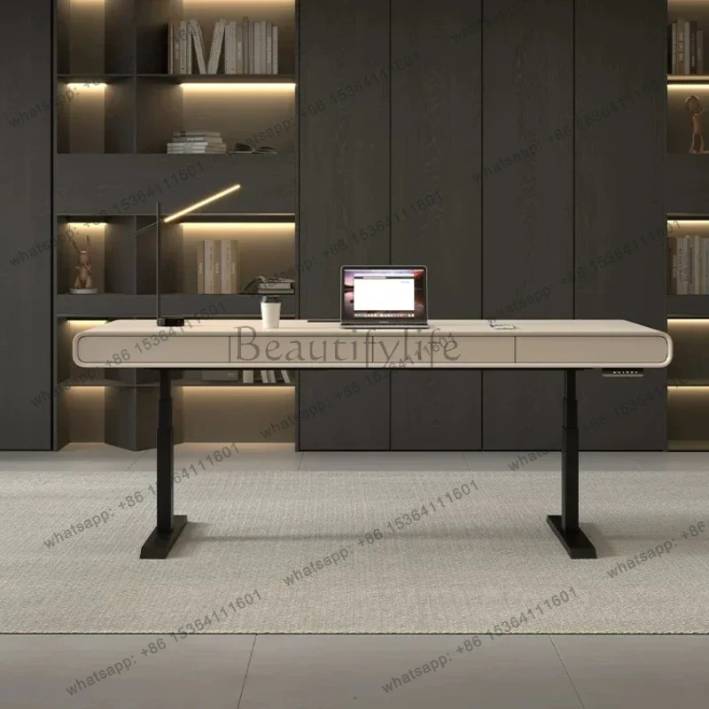 Italian Minimalist Smart Standing Desk Dual-Motor Height Adjustable Solid Wood Desk with Drawers Ergonomic