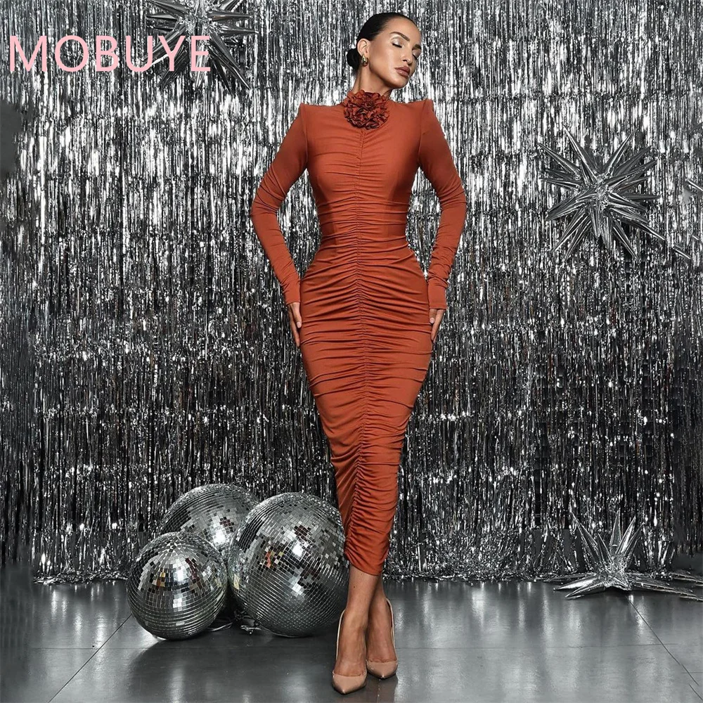 MOBUYE-Robe de Rhélégante à manches longues pour femmes, populaire, O Presidence, longueur thé, mode de soirée, 2024