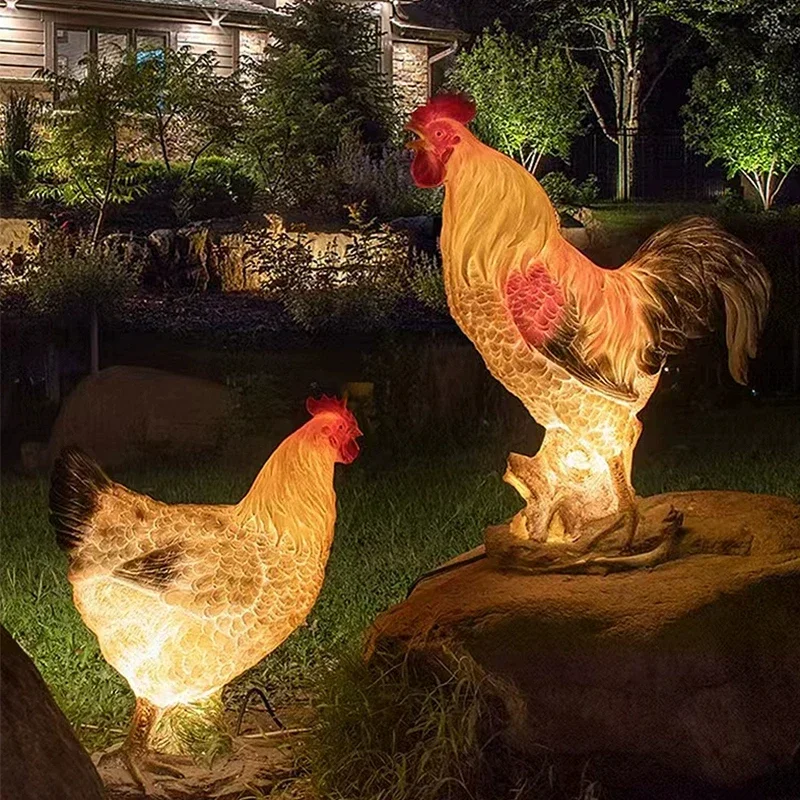 Outdoor solar powered luminous rooster hen lamp waterproof landscape cartoon animal park decoration