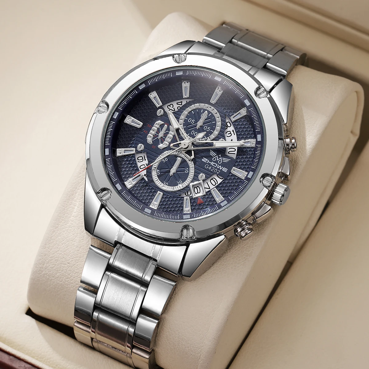 

AliExpress Foreign Trade New Fashion Business Alloy Steel Strip Silver Calendar Scale Youth Men's Quartz Watch