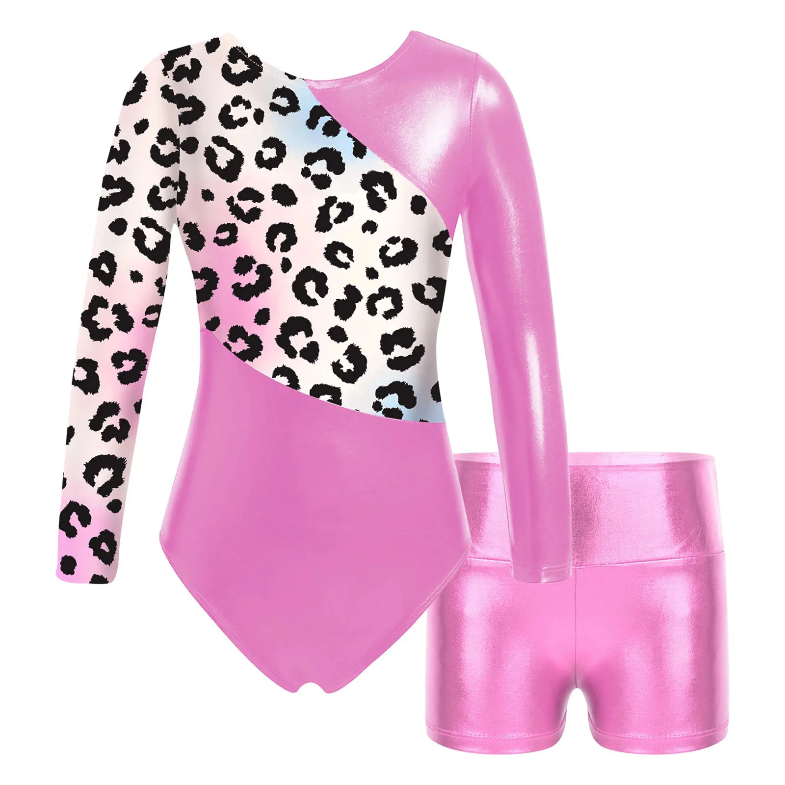 Meninas Manga Comprida Collant de Ginástica, Bodysuit, Ballet Dance Set, Treino, Patinação Artística Unitard com Shorts, Roupa Infantil, Bronzing