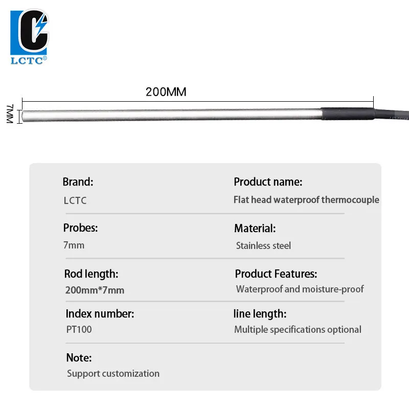 LCTC PT100 Temperature Sensor Probe Platinum Thermal Resistance Waterproof Sensor Thermocouple For Temperature Controller