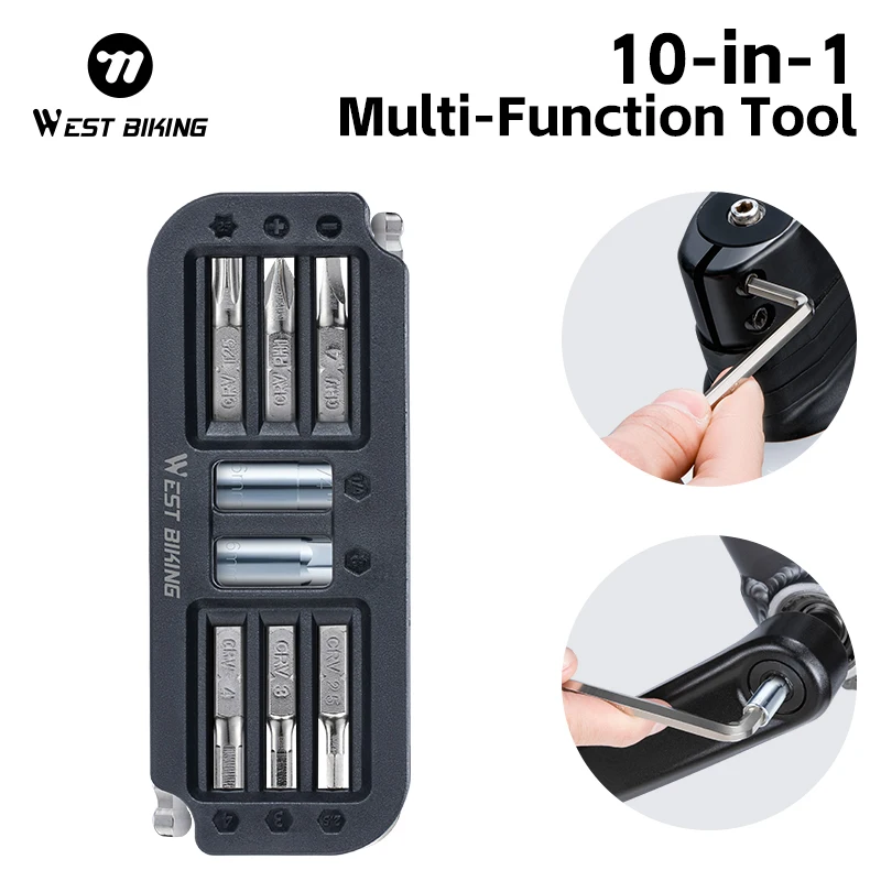 WEST BIKING Bicycle Repair Tool 10-In-1 Multi Mountain Road Vehicle Repair Set wrench Hexagon Tool Maintenance Multitool