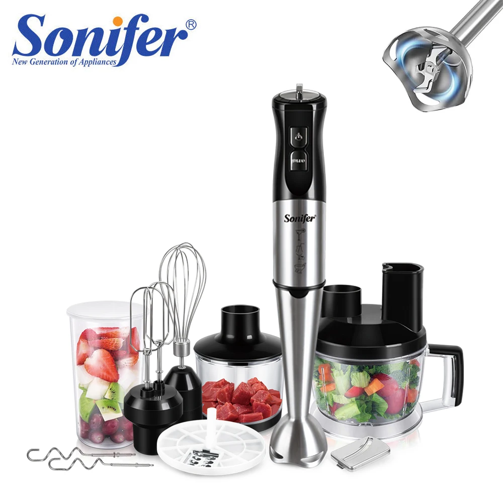 Procesador de alimentos 10 en 1, 800 W, acero inoxidable, 15 velocidades, cuatro cuchillas con batidor, exprimidor, máquina para hacer mermelada, picadora de carne, rebanadora de verduras
