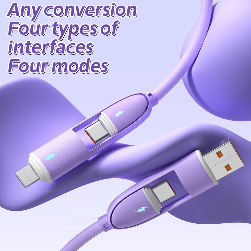 آيفون هواوي Xiaomi USB C نوع C كابل بيانات البرق السريع 4 في 1 100 واط كابل شحن Pd السائل اللوحي فلاش شحن الحبل