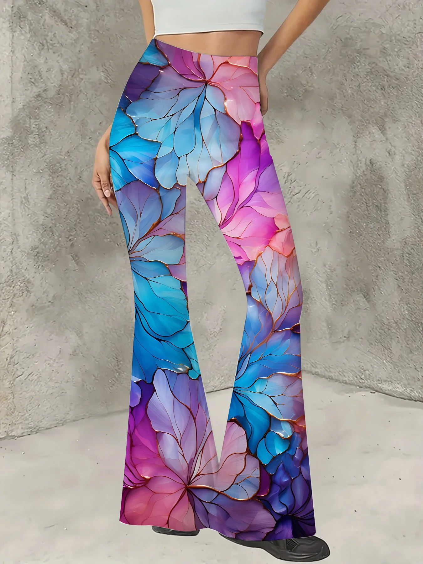 

Women's Printed Flare Pants Y2K High Waist Bell Bottom Trousers Streetwear