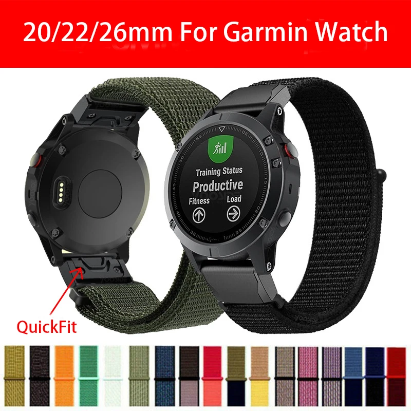 20mm 22mm 26mm kolorowe miękkiej nylonowej pasek Quick Release nadgarstek dla Garmin Fenix5 5Plus 6 6Pro 7 instynkt zegarek bransoletka