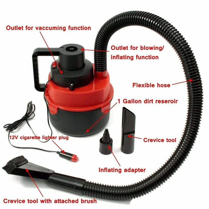 12V Wet Dry Vacuum Cleaner Vacuum High Power Cleaner Inflator Portable Turbo Hand Held For Car Home Boat