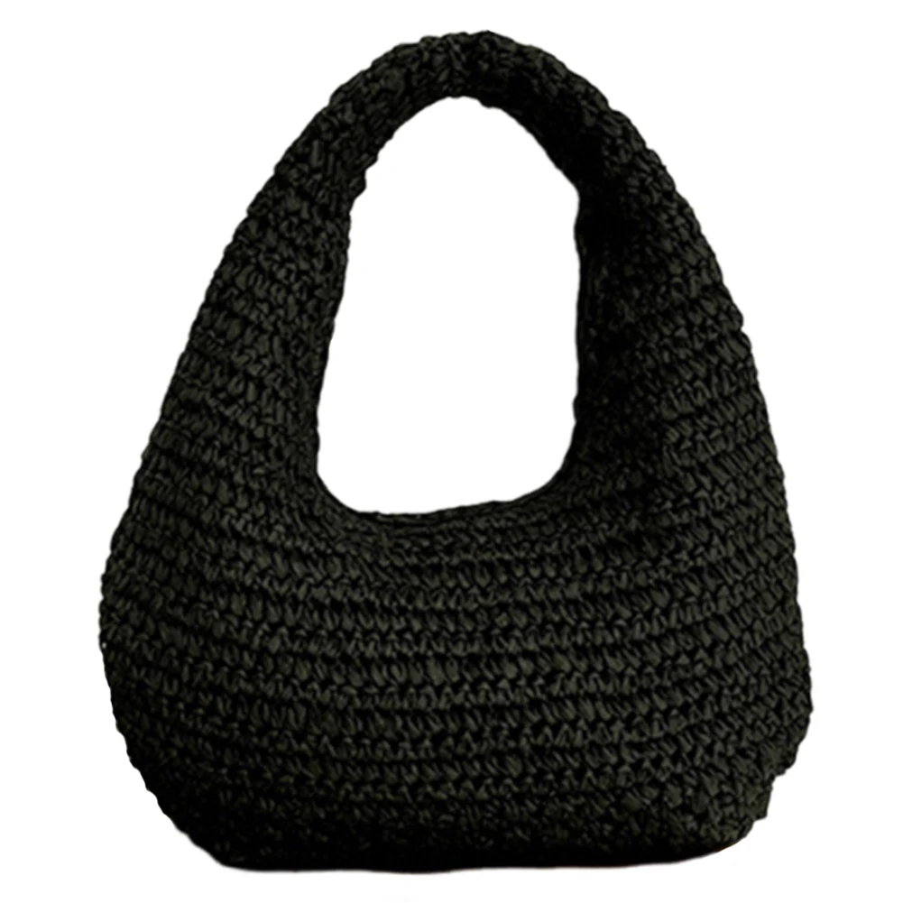

Women Versatile Straw Handbag Large Capacity Hand Woven Shoulder Bag Solid Color Seaside Straw Shoulder Bag Trip Beach Bag