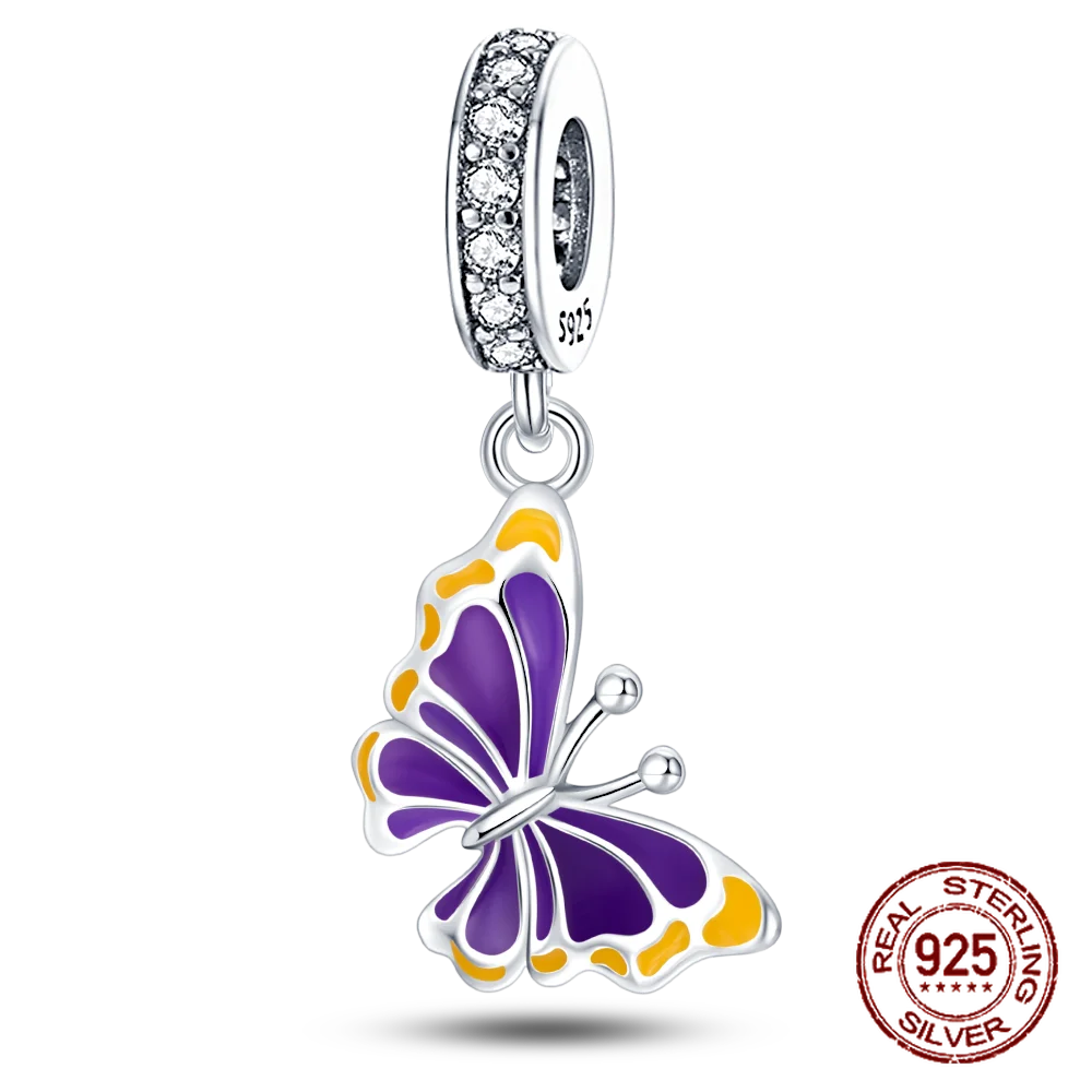 Fashion 925 Silver Fantasy Colorful Butterfly series pendent Beads Charms Fit 4MM hole diameter Bracelet Jewelry diy making