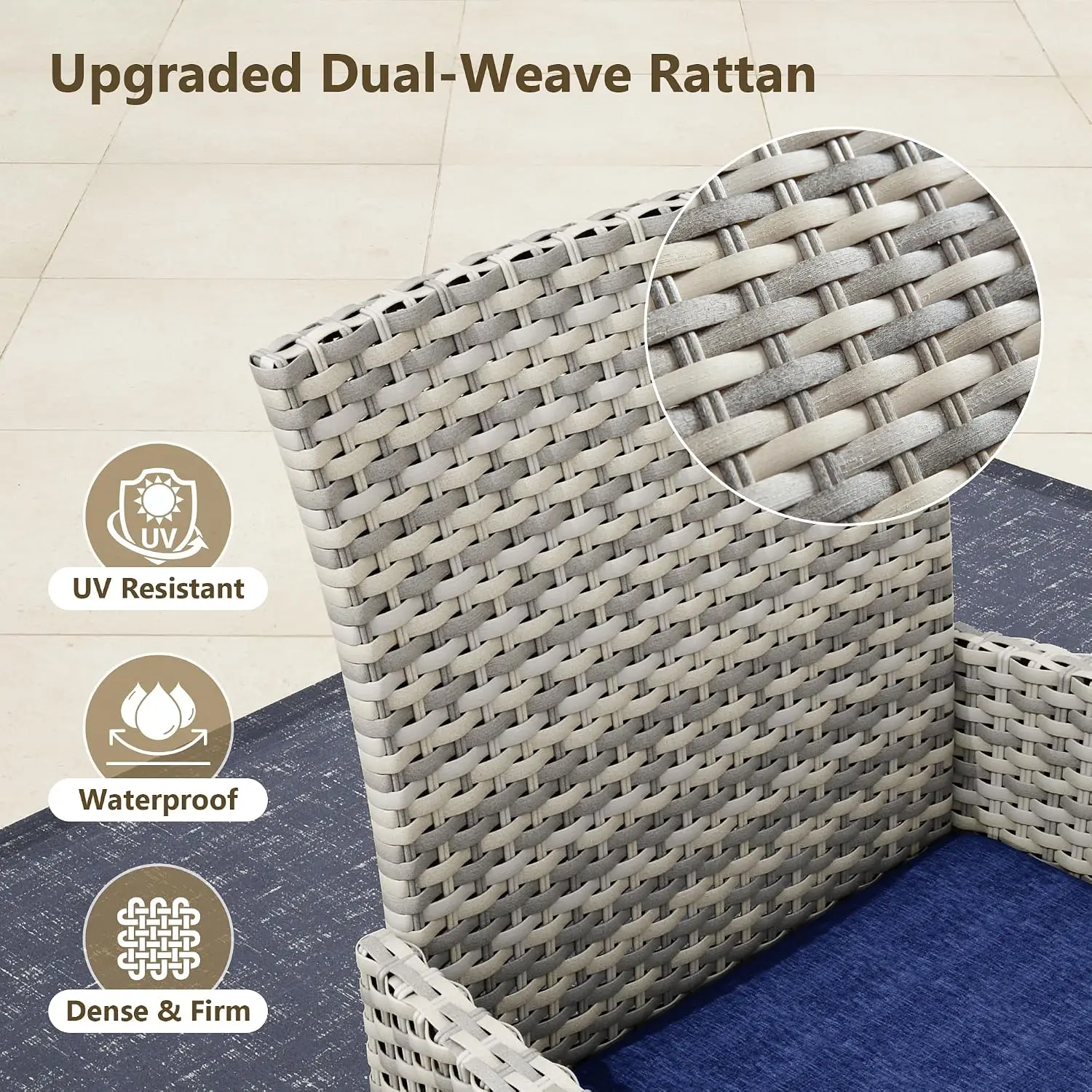 Outdoor Dining Set, 15-Piece Patio Furniture Set with Tempered Glass Table and 12 Cushioned Chairs, Dual-Strand Wicker Rattan