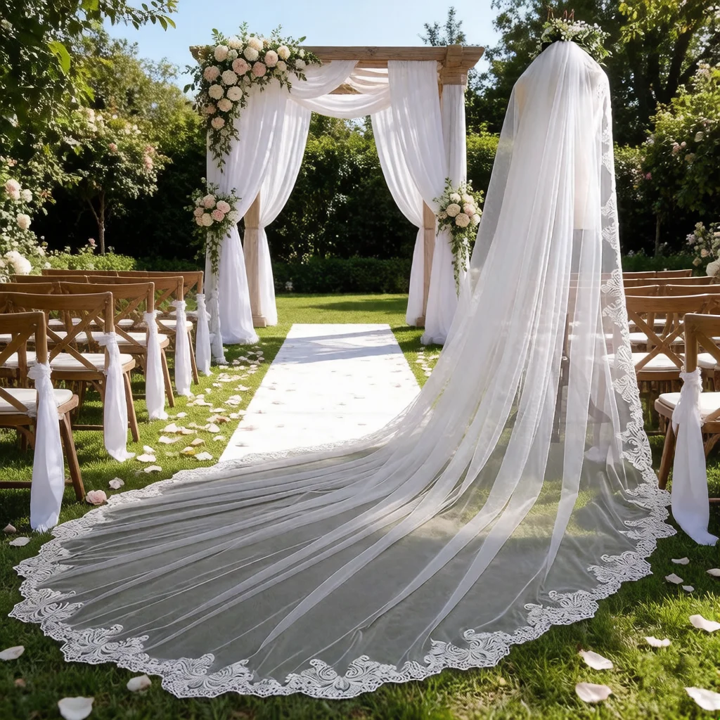 New Arrival White Ivory Cathedral Wedding veil Bride Wedding accessoires de mariage Lace Edge Bridal veils 2026