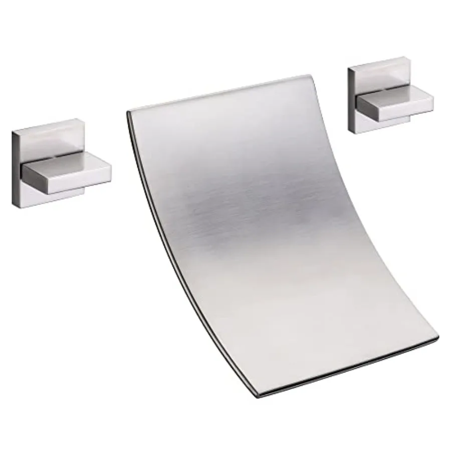 

Wall Mount Waterfall Tub Faucet 3 Hole Brushed Nickel Bathtub Faucet Extra High Flow Rate