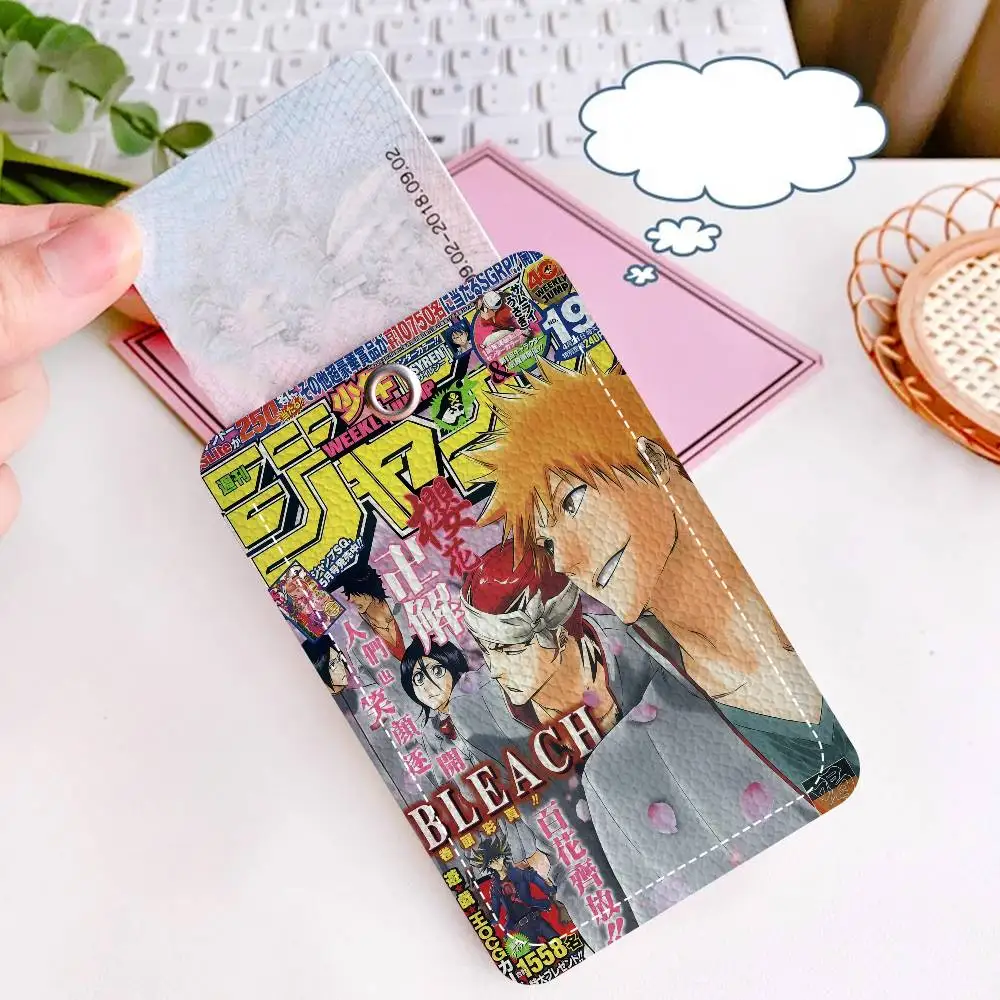 Anime Bleach 1Pc Access Card Case Leather Card Holder Keychain Key Ring Door Access Tags ID Card Case Keychain