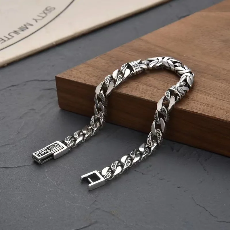 The new S925 Silver personality Fashion Punk retro style trend men's and women's bracelet jewelry gift