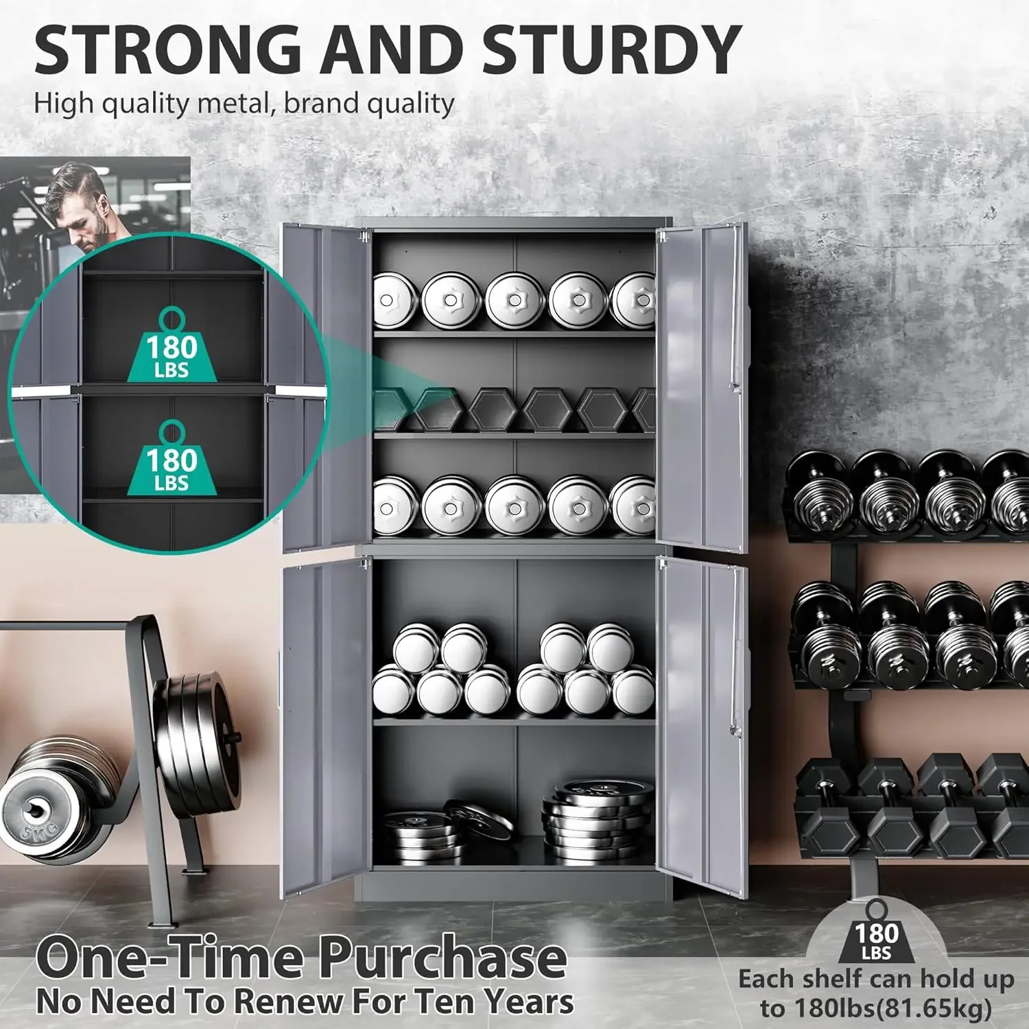 Metal Storage Cabinets With Doors And Shelves,71" Metal Garage Storage Cabinet with Lock,Metal Cabinet with Locking Doors