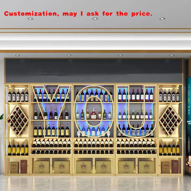 custom.European Artistic Iron Wine Cabinet Elegant Bar Storage Showcases Floor-to-Ceiling Wine Rack Glass Display Red Wine Displ