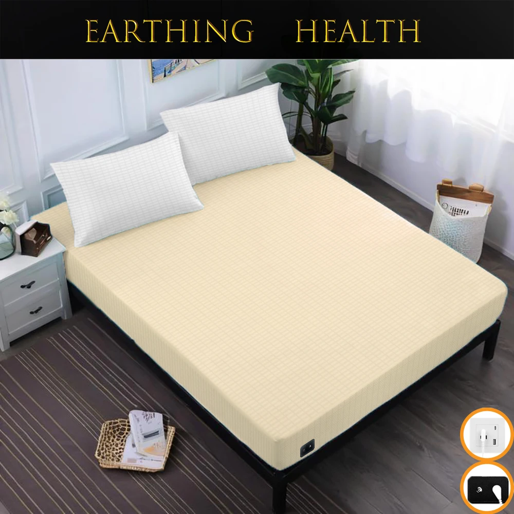 

Silver Fiber Fitted Bedsheets with Conductive Earthing Cord Grounded Bed Sheet Antibacteria Release Electrostatic Help Sleeping