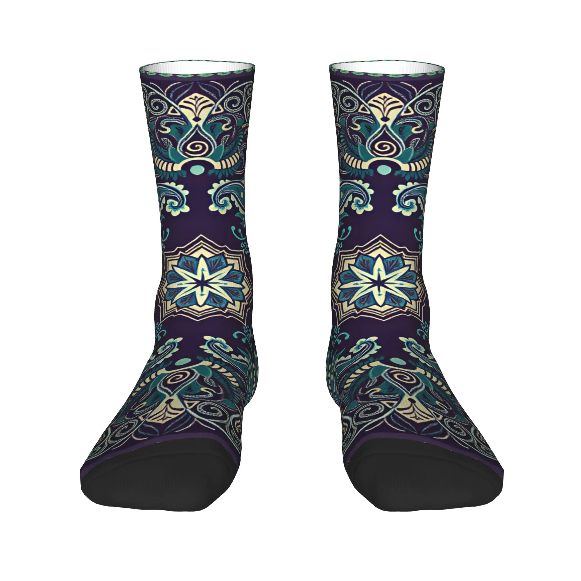 Red Double Layer Feather Paisley Stockings  Design Fashion Socks Winter Non Slip Socks Men Cycling Warm Soft Socks