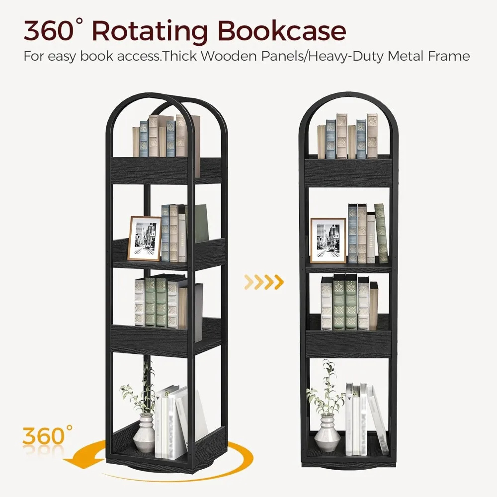 4-Tier Rotating Bookshelf, 360° Spinning Bookcase, Corner Storage Rack for Study Home Office