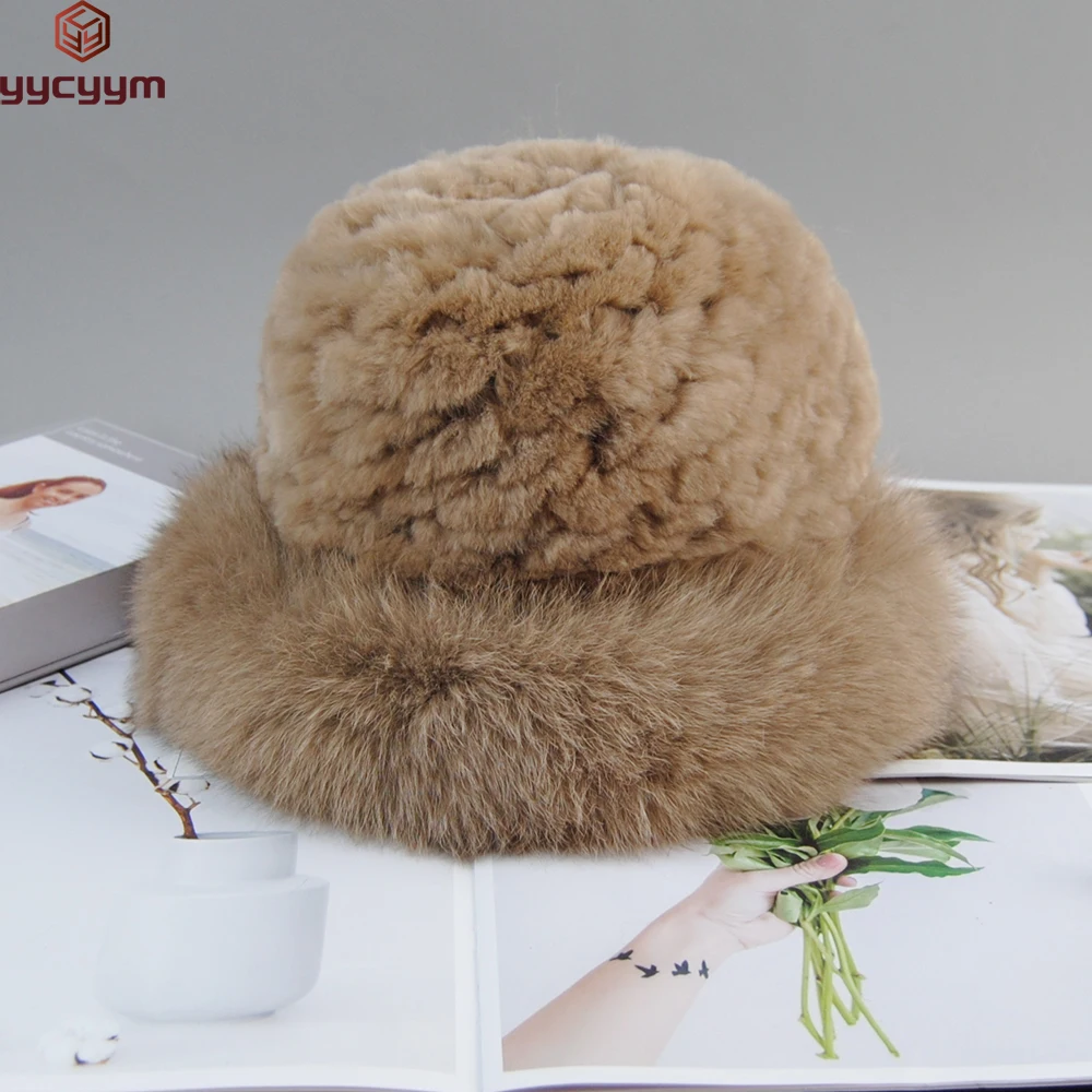 

New Luxury Knitted Real Genuine Fox Fur Hats Women Beanies Solid Rex Rabbit Fur Caps Winter Lady Party Fashion Fur Hat Skullies