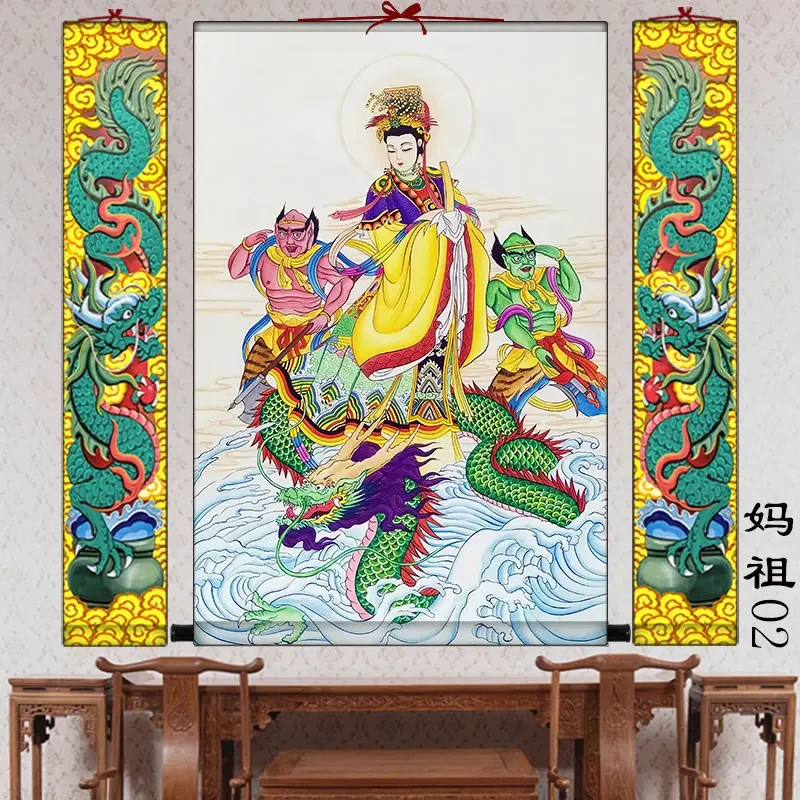 الصين القديمة التبت الحرير ثانغ كا مثل اللوحة المعلقة فنغشوي مازو الله تمثال صورة تميمة فنغ شوي التماثيل كوزكرات