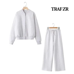 TRAF ZR Zipper Cardigan Sets To Woman 2024 Tracksuit Suits Fall Outfits Women Sets Baggy Pants Clothing Long Sleeve Sportswear