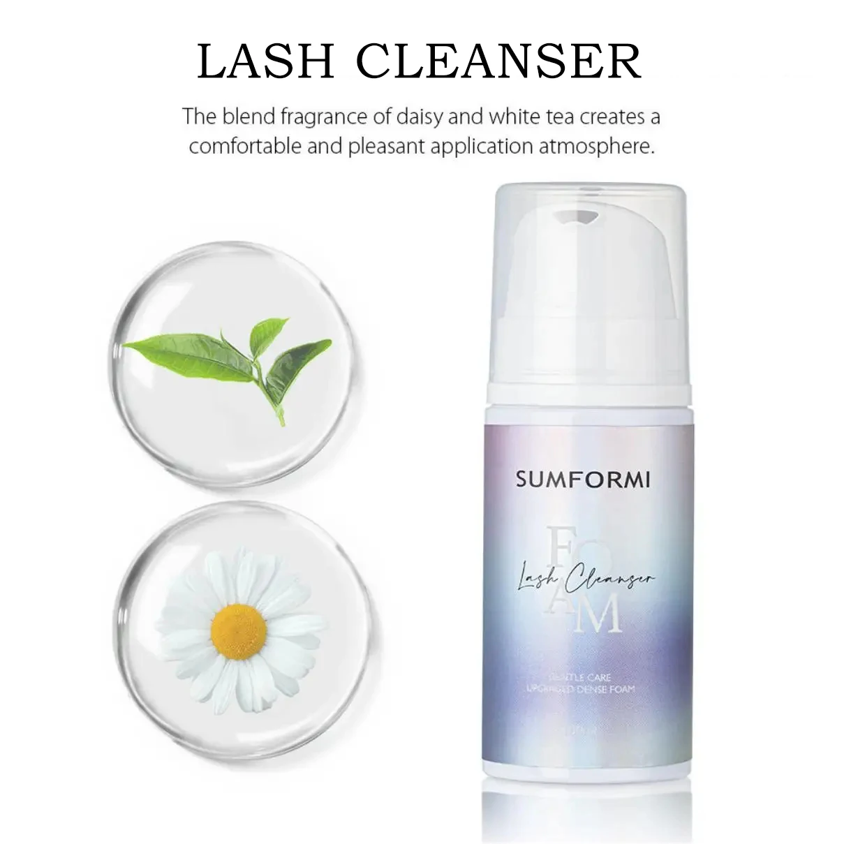 Sumformi Gentle Formula Eyelash Extension Foaming Cleanser 100 ml Eyelash Shampoo Daisy & White Tea Scented Eyelash Shampoo