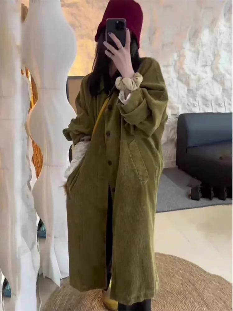 

Вельветовое пальто в стиле ретро, женское длинное дизайнерское сенсибирование, зимняя модная верхняя одежда, винтажное пальто на пуговицах, Thiened Sve