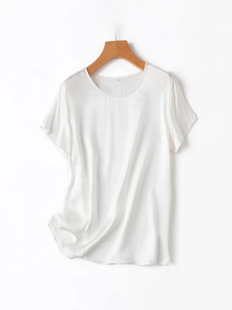 SuyaDream, vrouw zijden T-shirt, 100% echte zijde korte mouwen effen O-hals T-shirt, 2025 nieuwe zomertop
