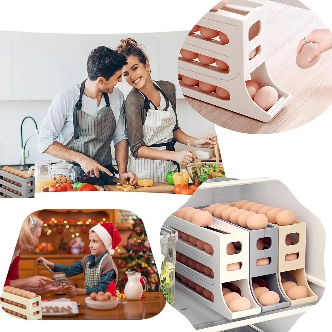 Xiaomi Kitchen Refrigerator Egg Organizer 4 Tier Rolling Egg Holder Dispenser Kitchen Automatic Scrolling Egg Holder Kitchen Box