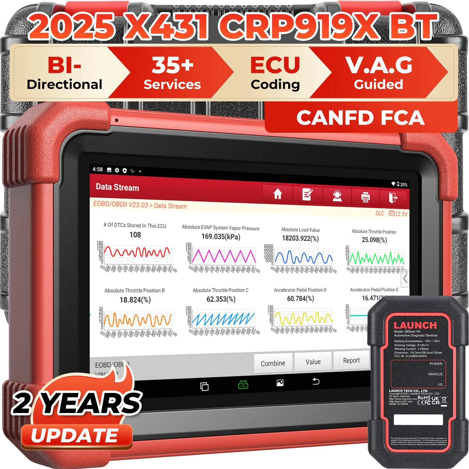 Nouveau scanner OBD2 LAUNCH X431 CRP919XBT, outils de diagnostic automobile, codage ECU CANFD DOIP, scanner professionnel, livraison gratuite