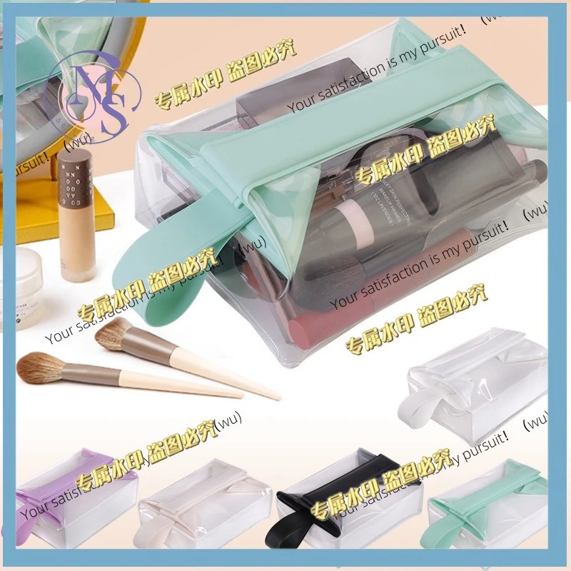 New transparent waterproof cosmetic bag with magnetic buckle, large-capacity PVC travel cosmetic storage bag