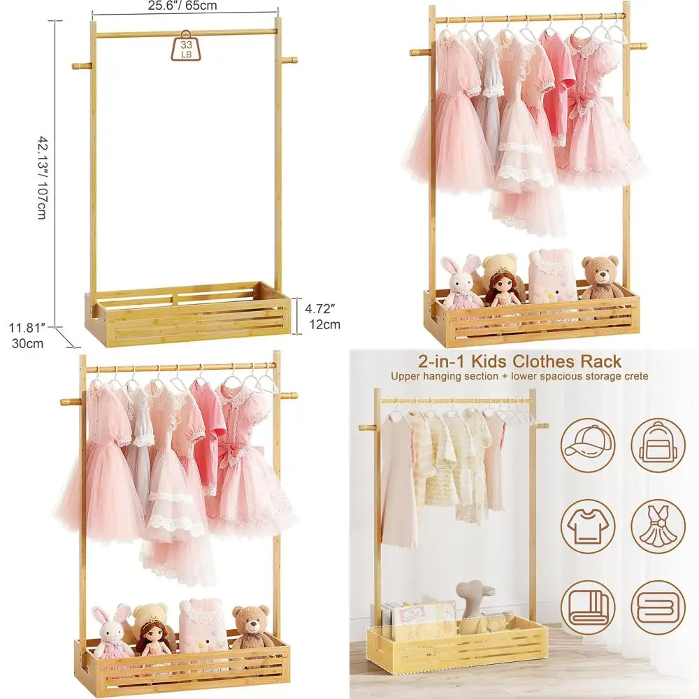 

Органайзер для детской одежды с местом для хранения и вешалкой для малышей, домашних животных и детской комнаты, из натурального дерева