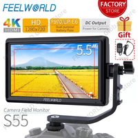 Do Brasil FEELWORLD S55 5.5 Inch DSLR Camera Field Monitor Focus Assist Small HD 1280x720 IPS with 4K HDMI 8.4V DC Out Tilt Arm