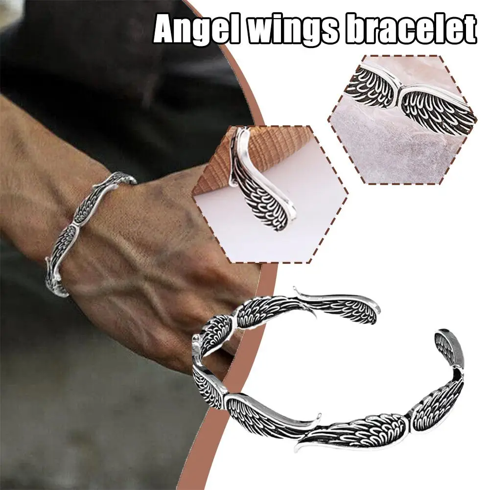Vintage Angel Wings Bracelet Adjustable Open Angel Wing Bracelet Inspirational Guardian Angel Bangle Bracelet For Women Men J0Z6