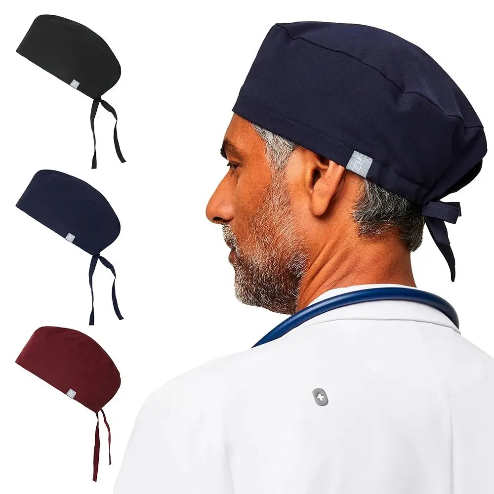 Beauty Pure Color Solid Scrub Cap HeadCover Adjustable Nursing Hats Solid Cotton Operating Room Work Hat Men Women