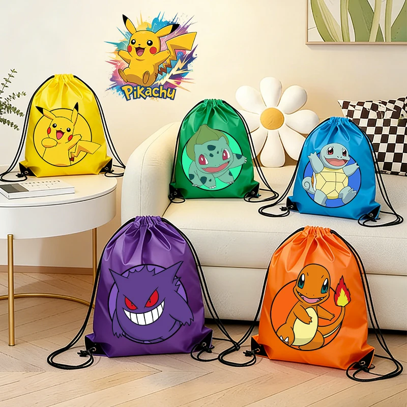 

Pokemons Kids Drawstring Bag Double Shoulder Hand Bag Cute Anime Boys Girl Portable Pocket Party Game Gift Case Toy Candy Pouche