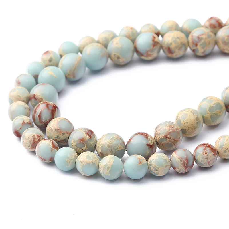Runde blaue ShouShan-Jaspisperlen aus Naturstein, lose Abstandsperlen für die Schmuckherstellung, Strang, DIY-Halskette, Armband, Zubehör – Detail 1