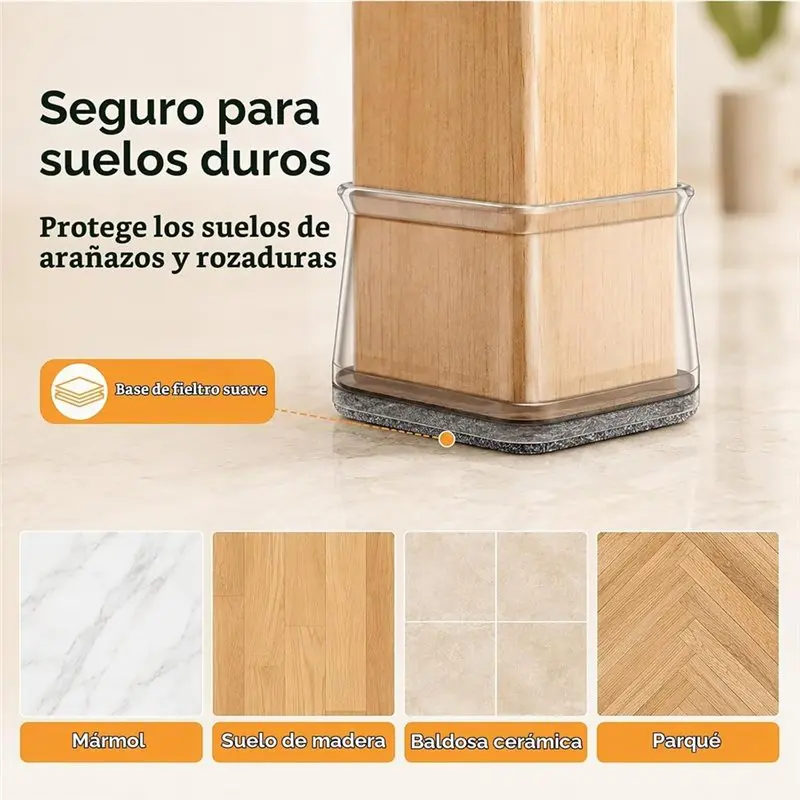 ABKY-32Pcs Square Silicone Chair Leg Protector Silicone Chair Leg Pads With Felt For Wooden Floors Fit: 13-19 Mm