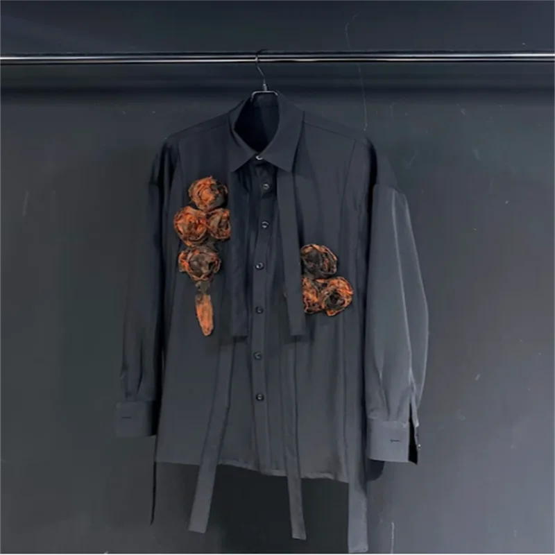 

【custom】2024 new spring/summer black pendent pinched ribbon loose shirt