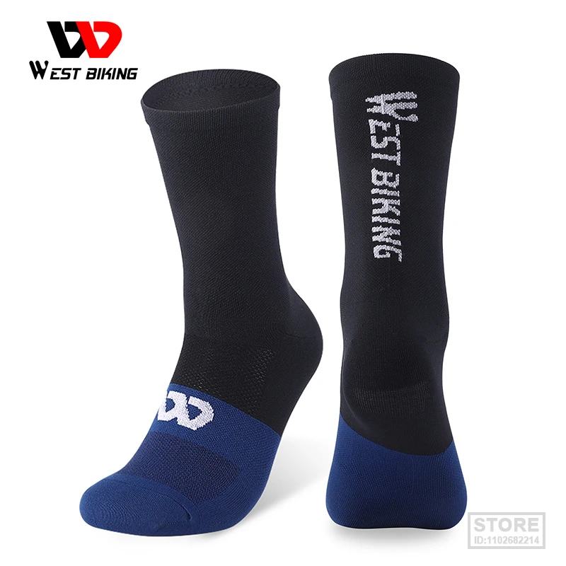 

WEST BIKING Professional Cycling Socks Sport Breathable Color Block Long Socks Non-Slip Compression MTB Bike Football Socks