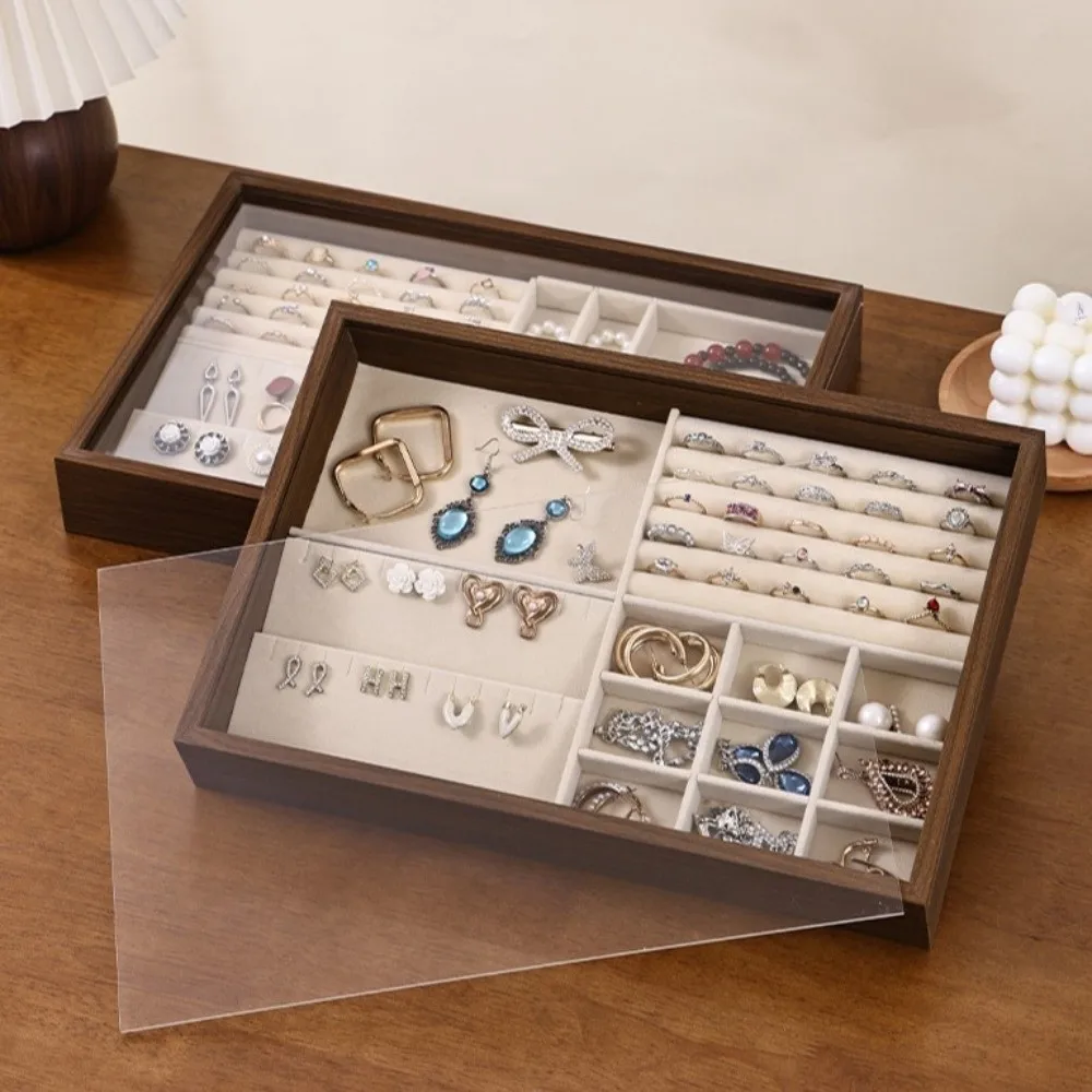 

Walnut Wood Dust-proof Jewelry Box Pull-out Retro Grain Jewelry Tray Multifunctional Necklace Jewelry Organizer Hair Accessories