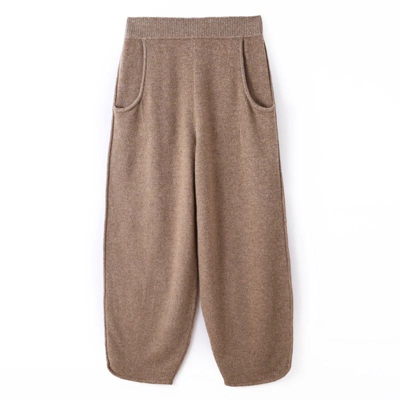 Pantaloni a gamba larga da donna in pura lana 100% pantaloni larghi e alla moda a gamba larga in Cashmere lavorati a maglia a nove punti nuovi