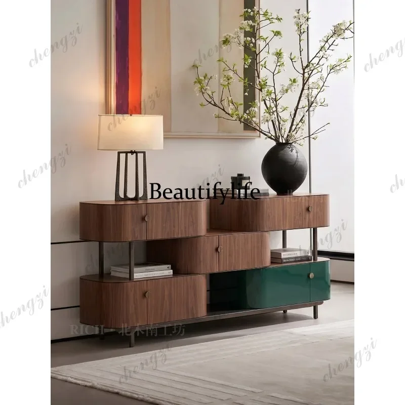high-end wall modern light luxury solid wood wine cabinet living room storage multi-layer storage cabinet high-end furniture